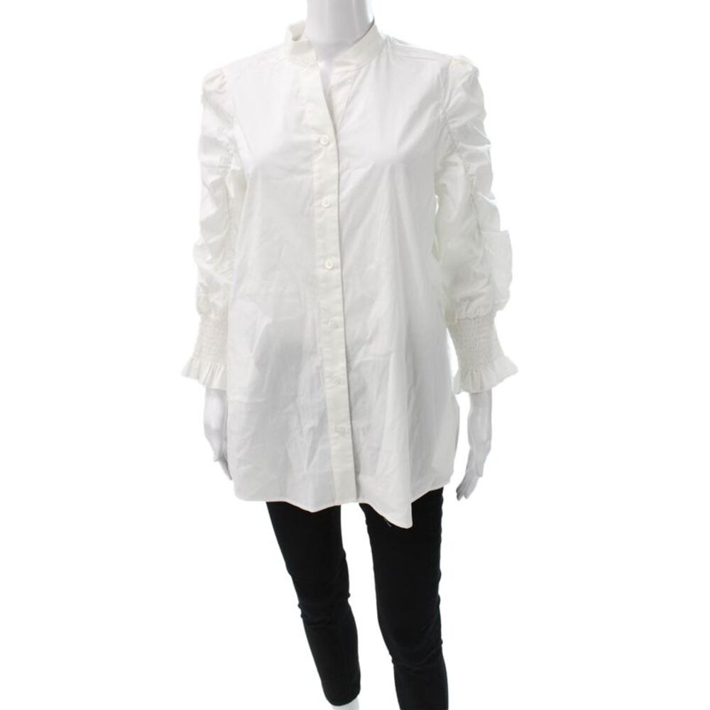 Noen Womens Basic Collared Cotton White Button Long Sleeve Blouse Fall Size M